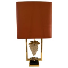 Lámpara de sobremesa vintage de bronce dorado con racimo de uvas de Murano
