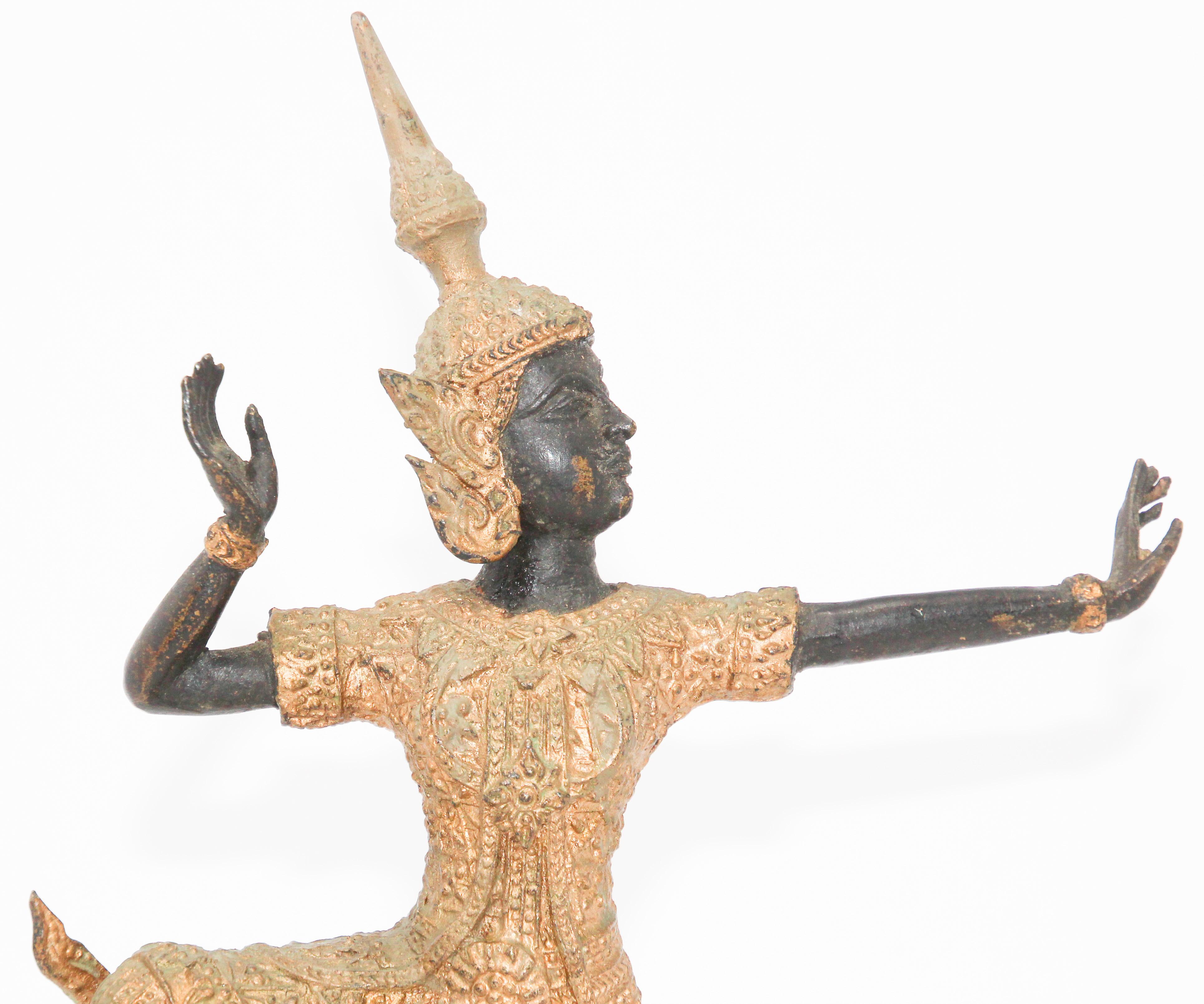 Folk Art Vintage Gilt Bronze Thai Figurine of Prince Rama