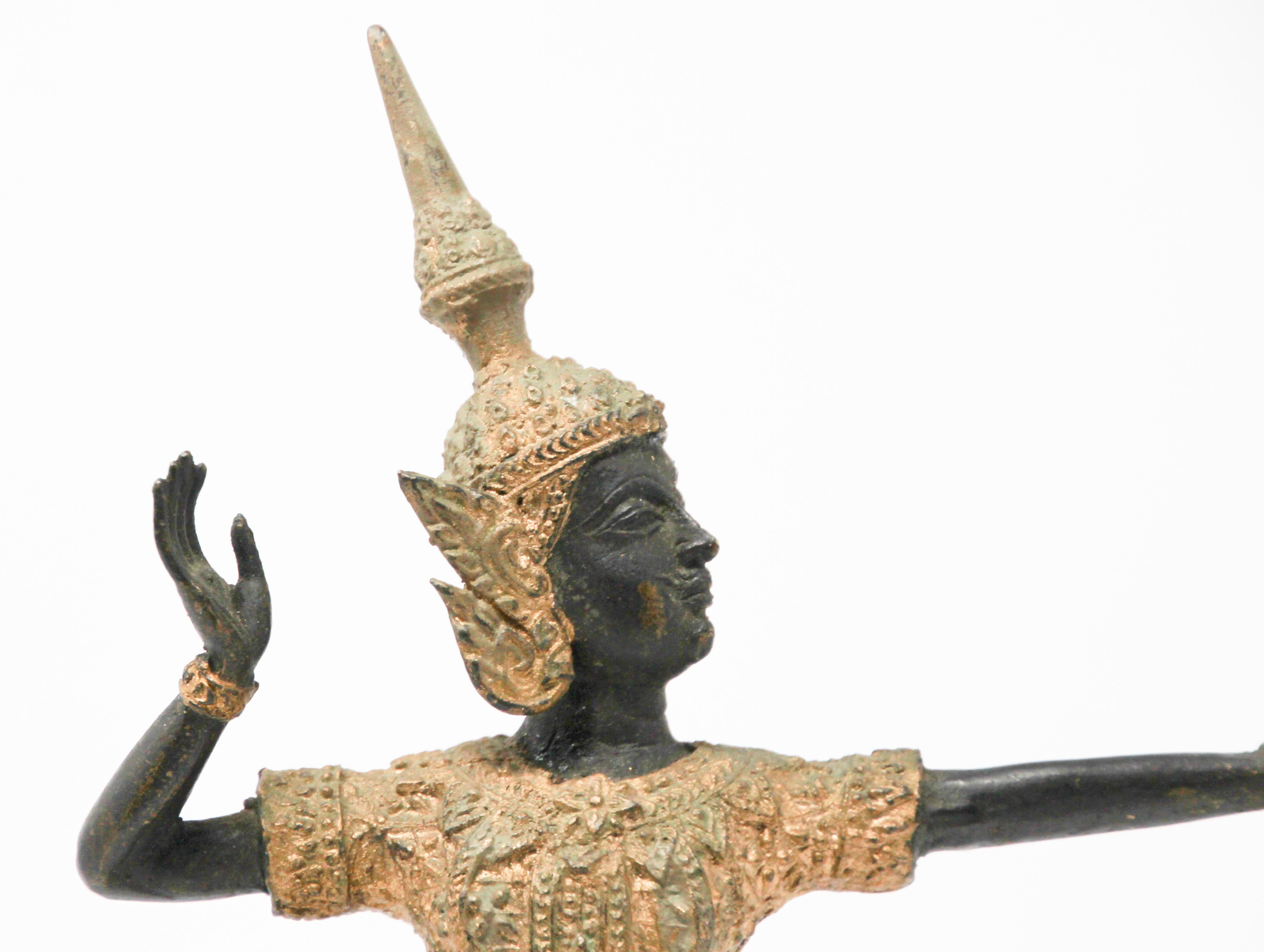 Cast Vintage Gilt Bronze Thai Figurine of Prince Rama