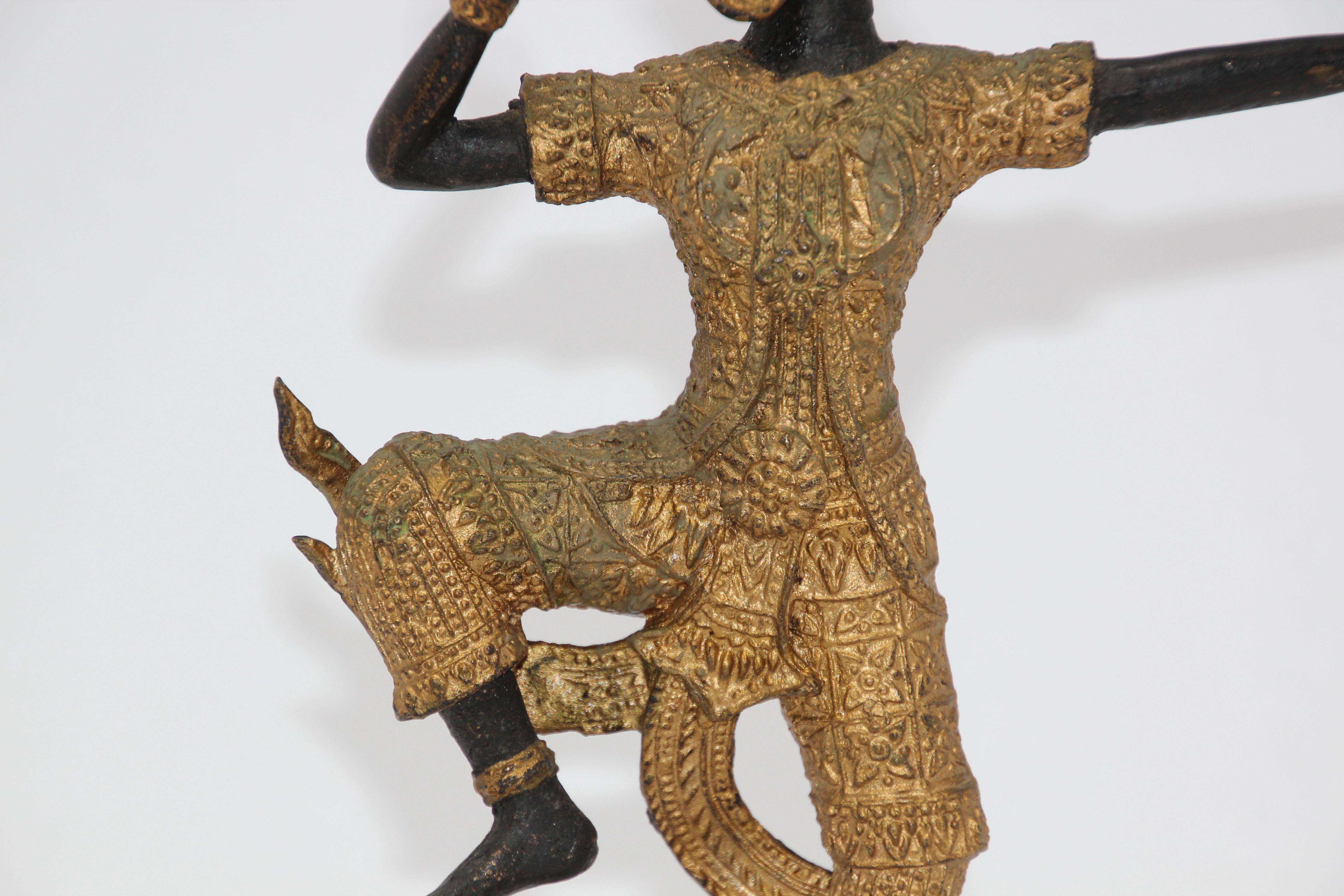 Cast Vintage Gilt Bronze Thai Figurine of Prince Rama