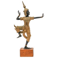 Vieille figurine thaïlandaise en bronze doré représentant le prince Rama