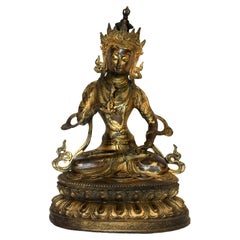 Vintage Gilt Bronze Vajrasattva Tibetan Buddha Statue