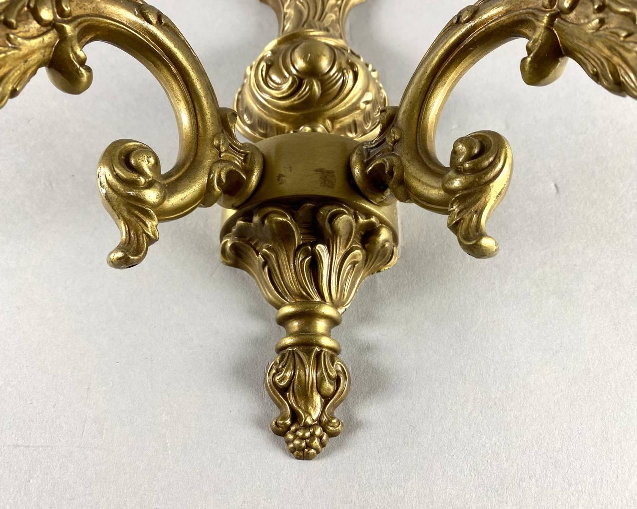 Vintage Gilt Bronze Wall Lamp Double Armed Wall Light For Sale 2