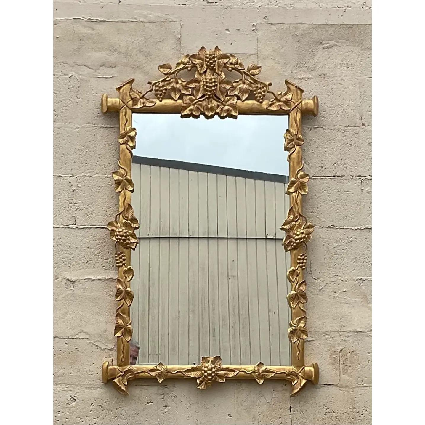 Fantastic vintage gilt mirror. Beautiful hand carved detail. Large and impressive. Acquired from a Palm Beach estate.