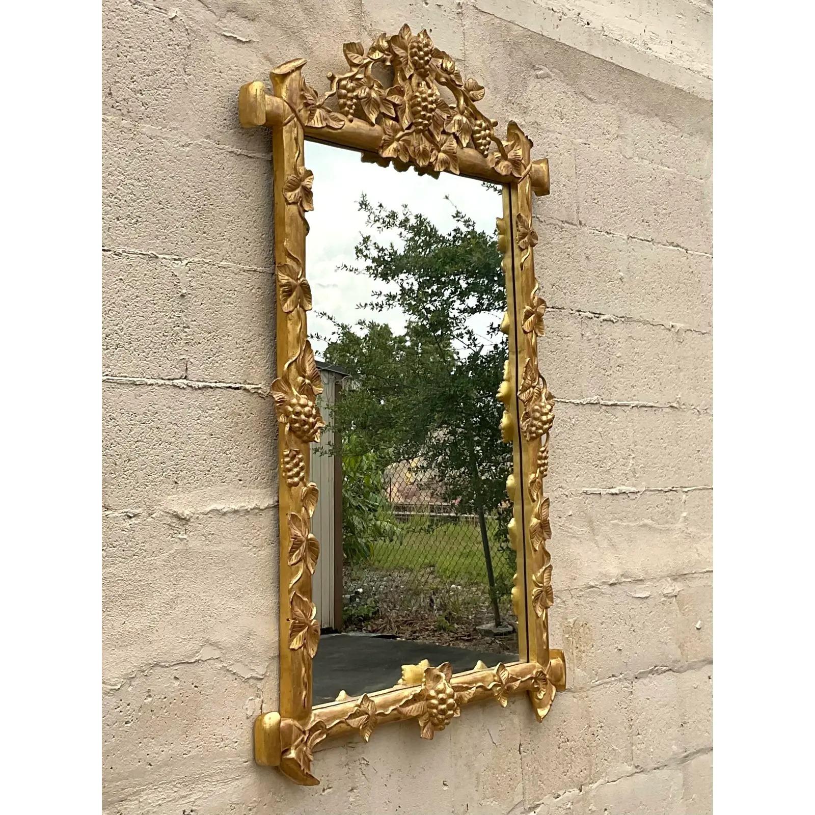 Hollywood Regency Vintage Gilt Carved Wood Mirror For Sale