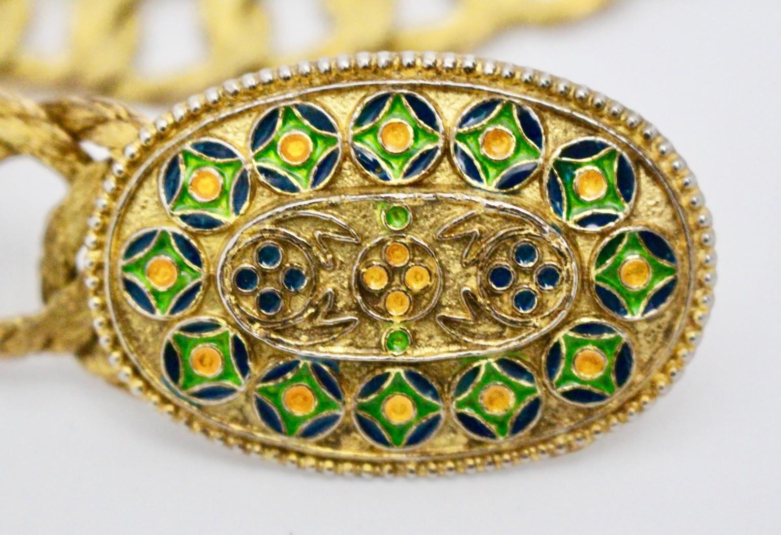 Vintage Gilt Chain Belt with a multicolored enamelled belt buckle 1960s For Sale 6