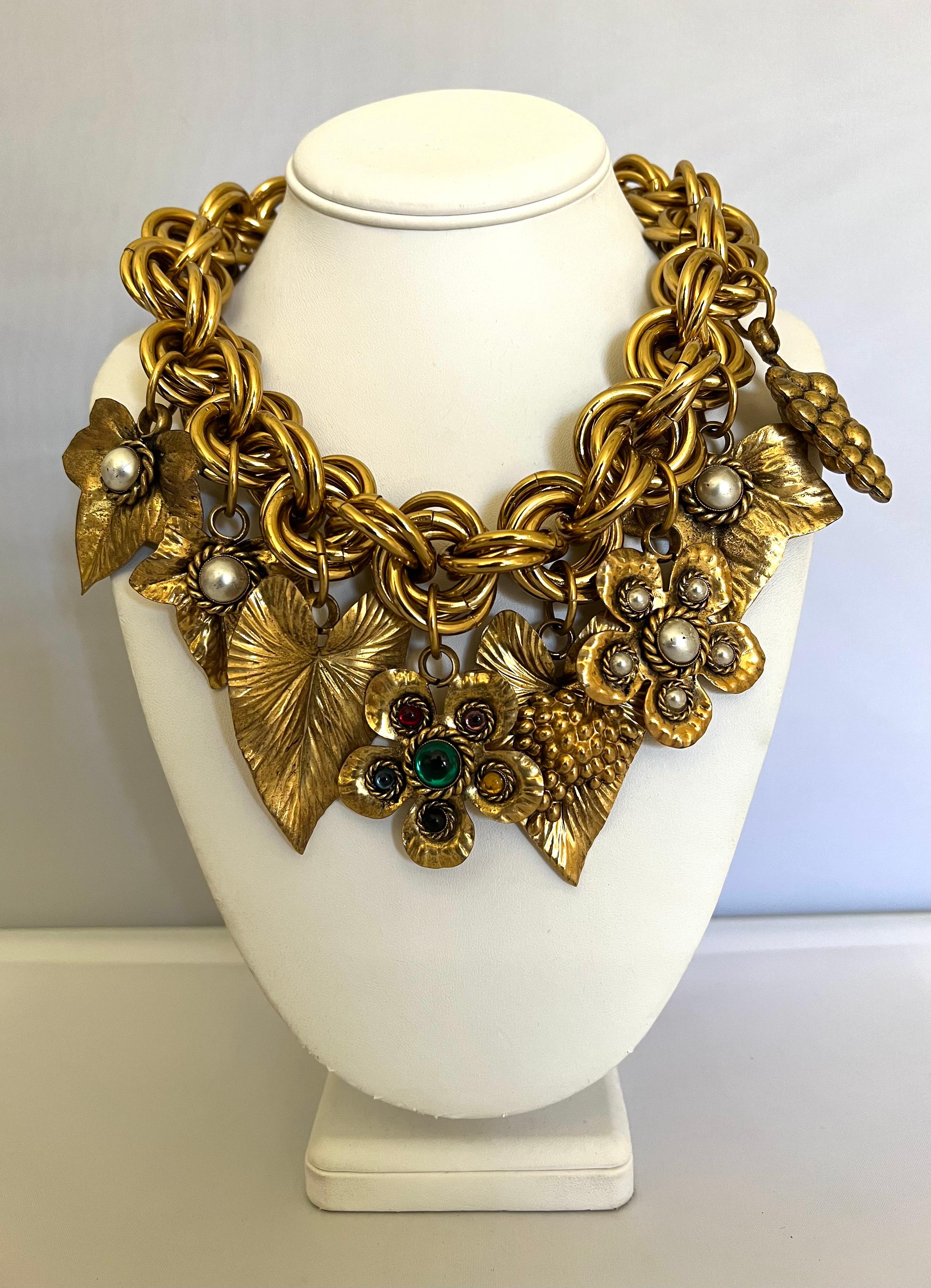 Vintage Gilt Charm Necklace by Isabel Canovas In Good Condition In Palm Springs, CA