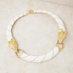 Vergoldete & cremefarbene Vintage-Emaille-Halskette mit Widderkopf von Donald Stannard, 1970er Jahre