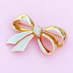 Vintage Gilt & Crystal Pavé Figural Bow Brooch by Joan Rivers, 1990s