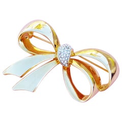 Vintage Gilt & Crystal Pavé Figural Bow Brooch by Joan Rivers, 1990s