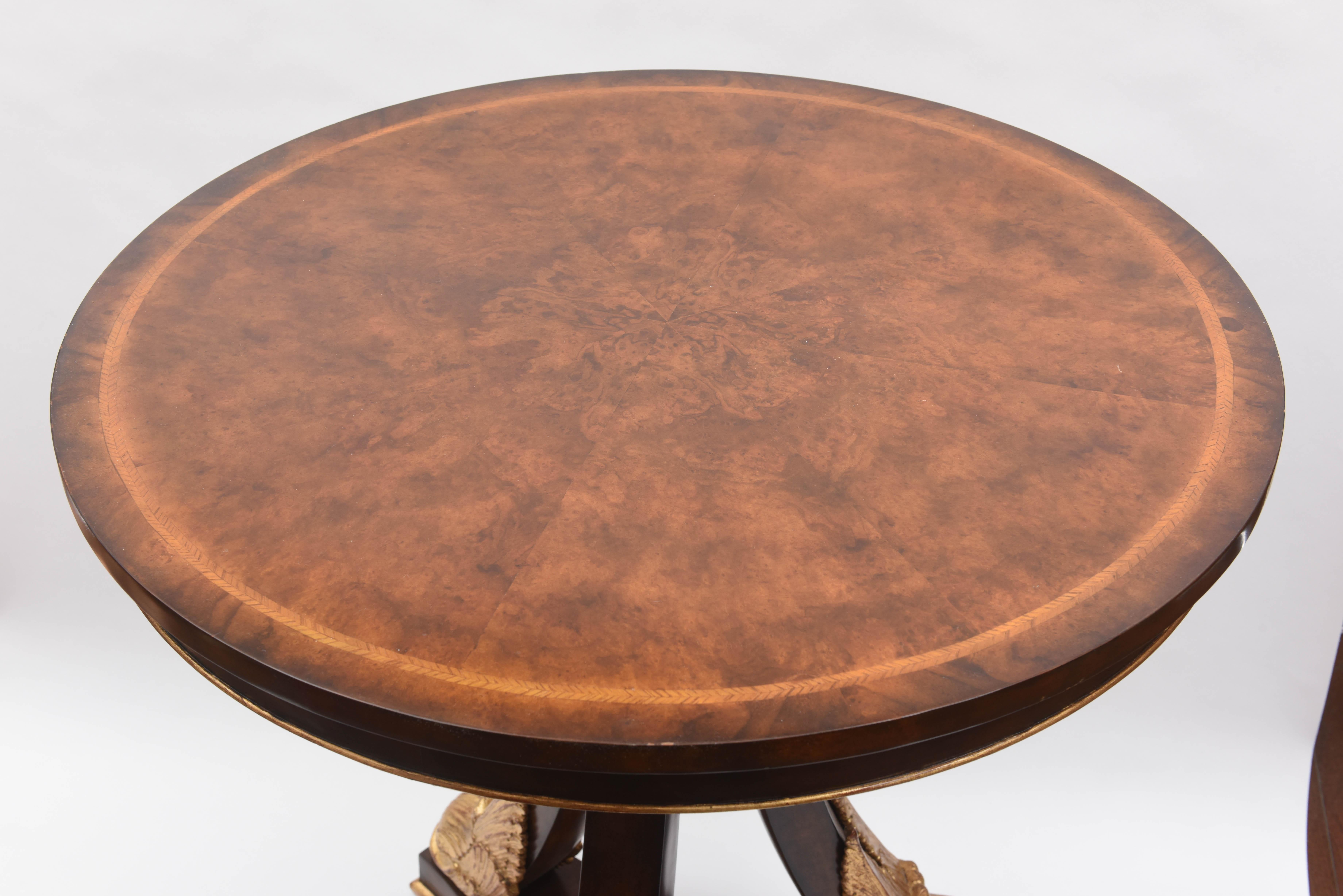 Vintage Gilt Dolphin Mahogany Table, Signed Maitland-Smith, Round Nicely Sized In Good Condition In West Palm Beach, FL