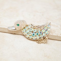 Vintage Gilt Duck Brooch with Aurora Borealis Rhinestones by Coro, 1960s