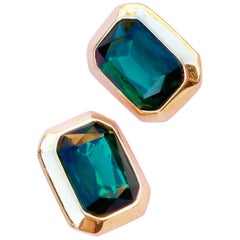 Vintage Gilt & Emerald Crystal Statement Earrings, 1980s