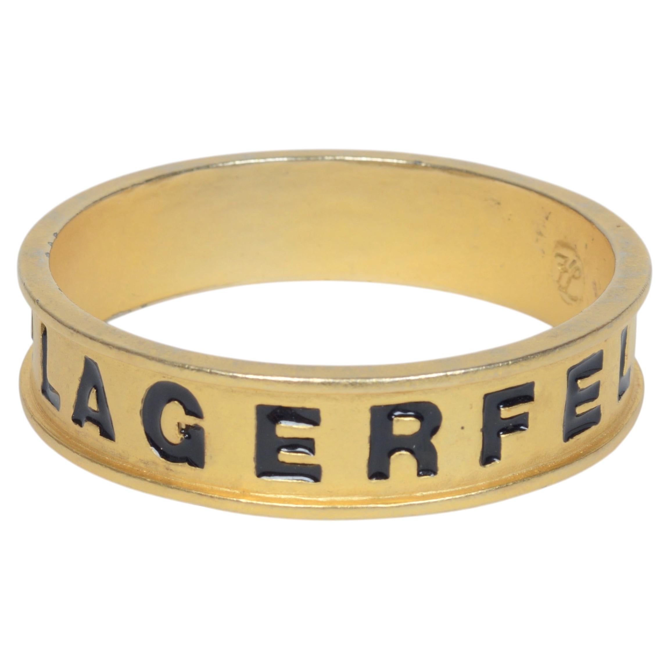 Pre-owned Karl Lagerfeld Vintage Gilt & Enamel "lagerfeld" Skinny Bangle Bracelet By In Multi