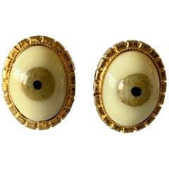 Vintage Gilt Eye Surrealist Statement Earrings  