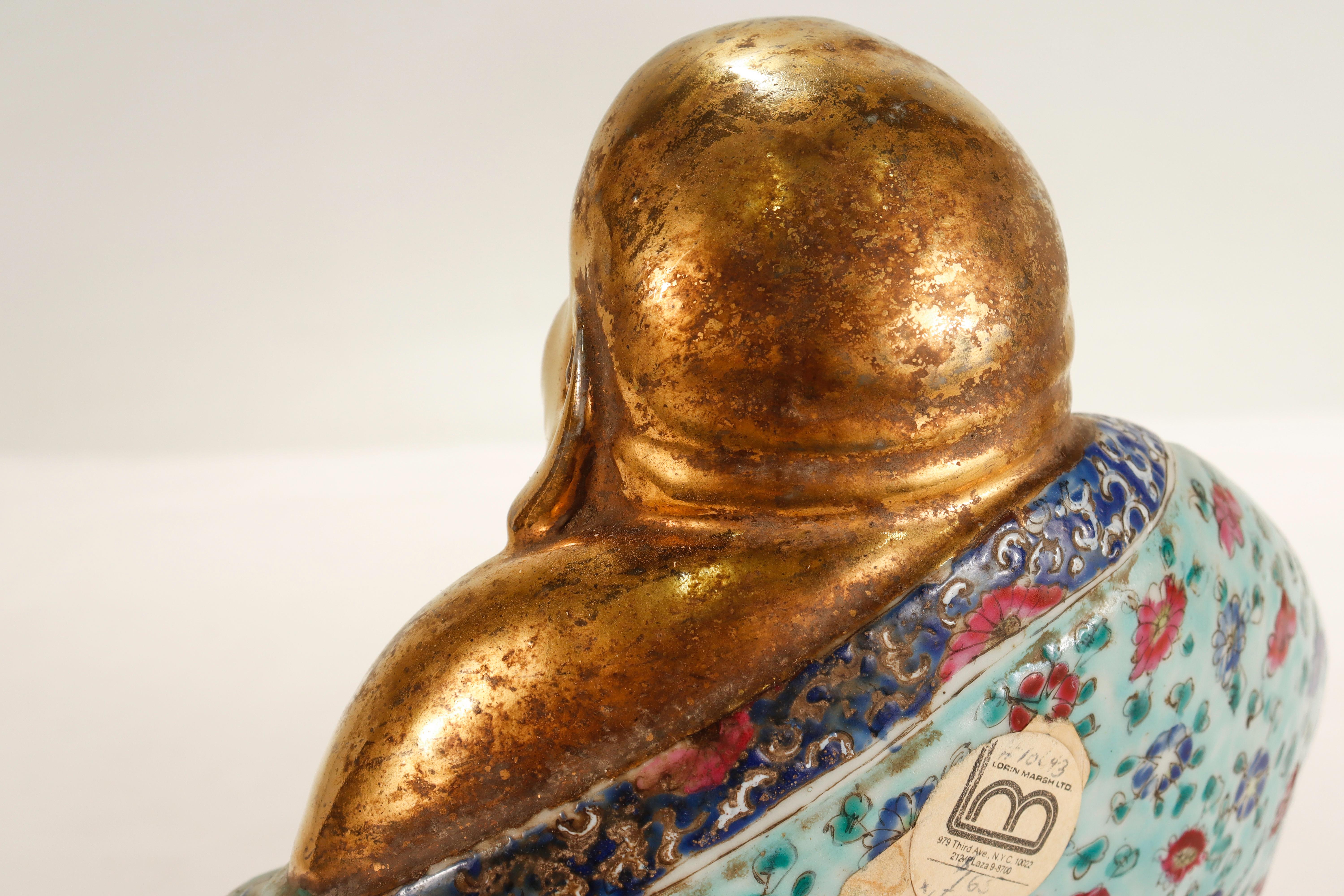 Vintage Gilt Famille Verte Chinese Porcelain Seated Buddha/Luohan Ex-Lorin Marsh For Sale 6