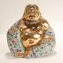 Vintage Gilt Famille Verte Chinese Porcelain Seated Buddha/Luohan Ex-Lorin Marsh