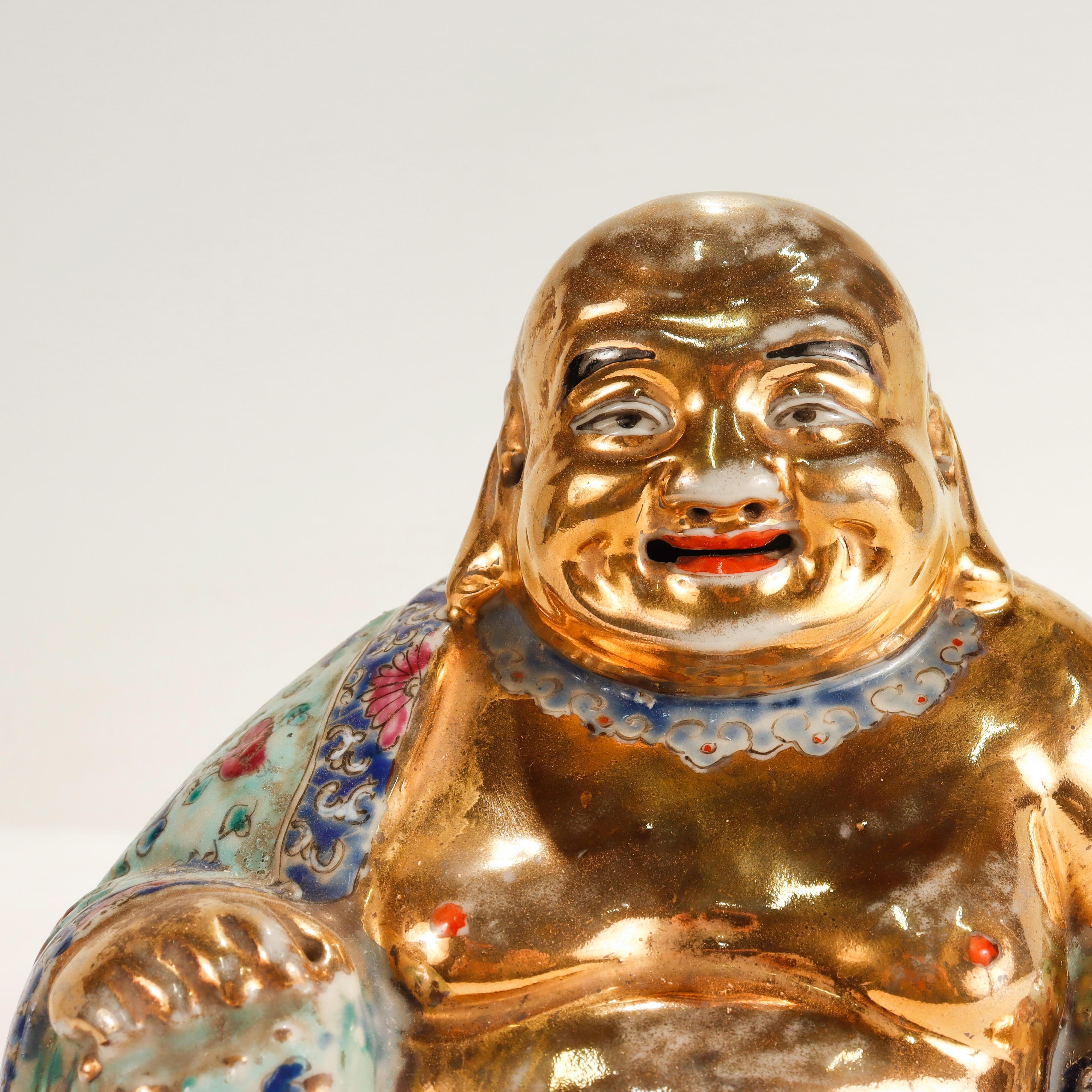 Vintage Gilt Famille Verte Chinese Porcelain Seated Buddha/Luohan Ex-Lorin Marsh For Sale 1