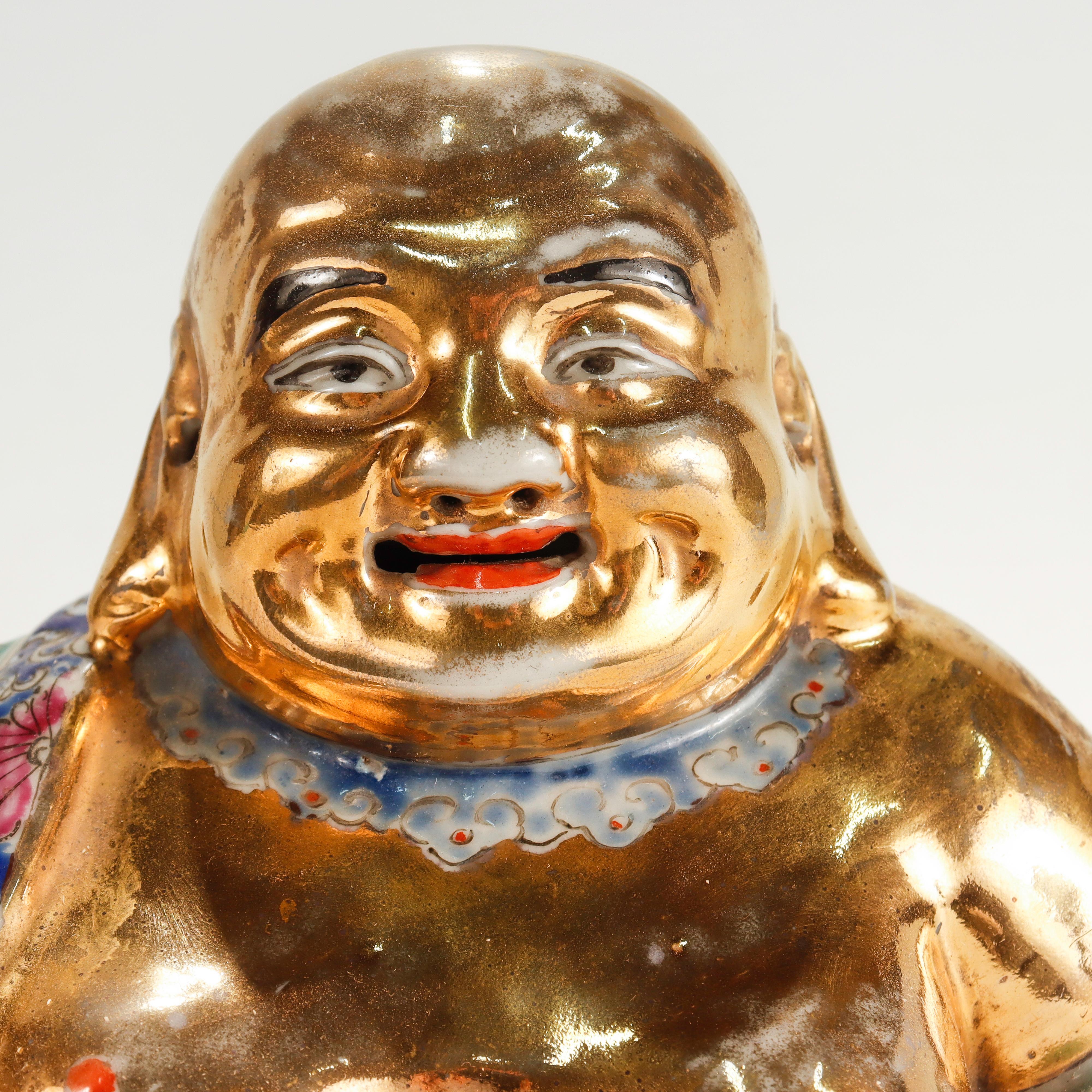 Vintage Gilt Famille Verte Chinese Porcelain Seated Buddha/Luohan Ex-Lorin Marsh For Sale 2