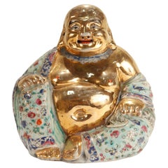 Vintage Gilt Famille Verte Chinese Porcelain Seated Buddha/Luohan Ex-Lorin Marsh