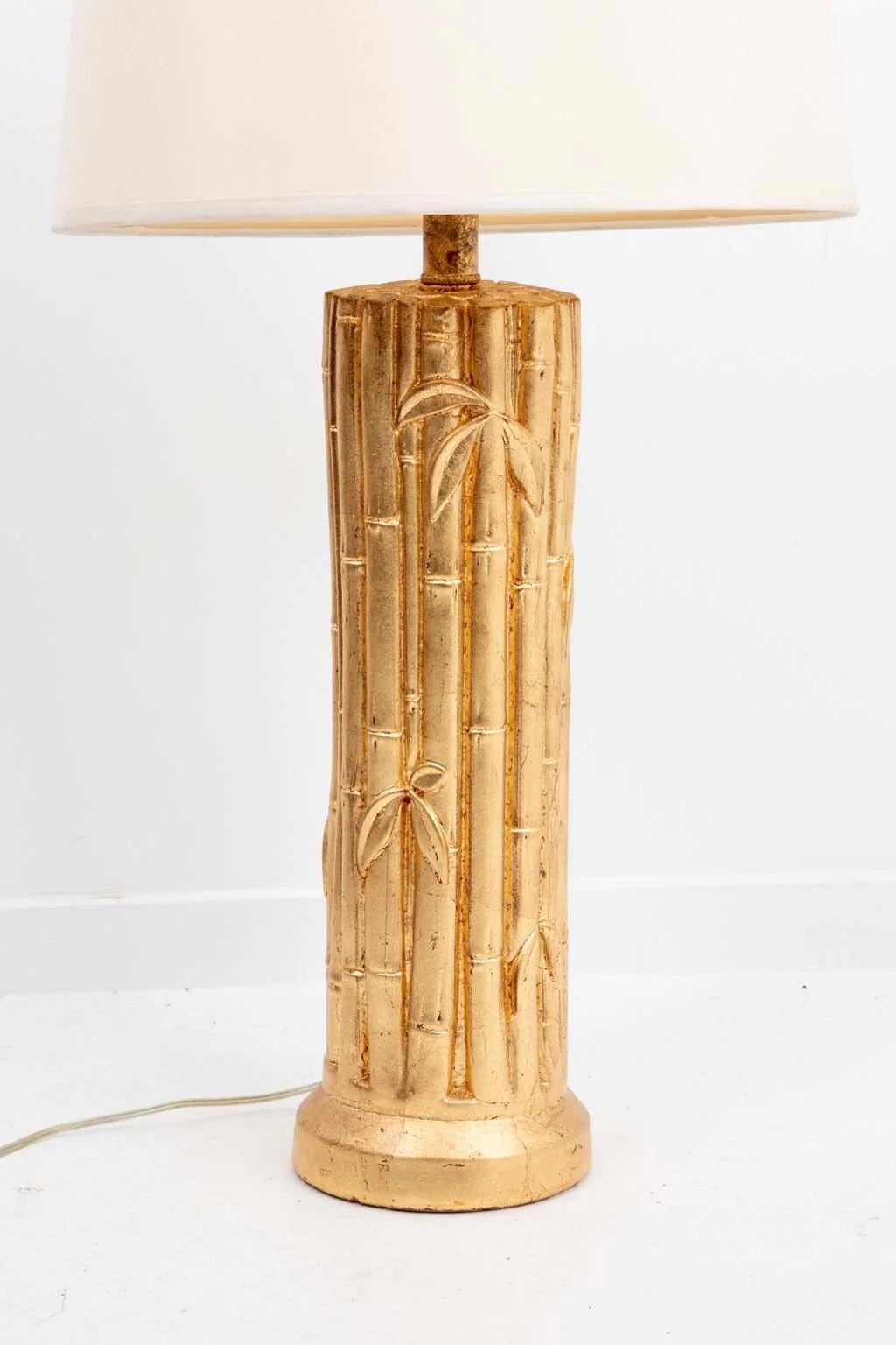 Vergoldete Vintage-Lampe aus Kunstbambus (Mitte des 20. Jahrhunderts) im Angebot