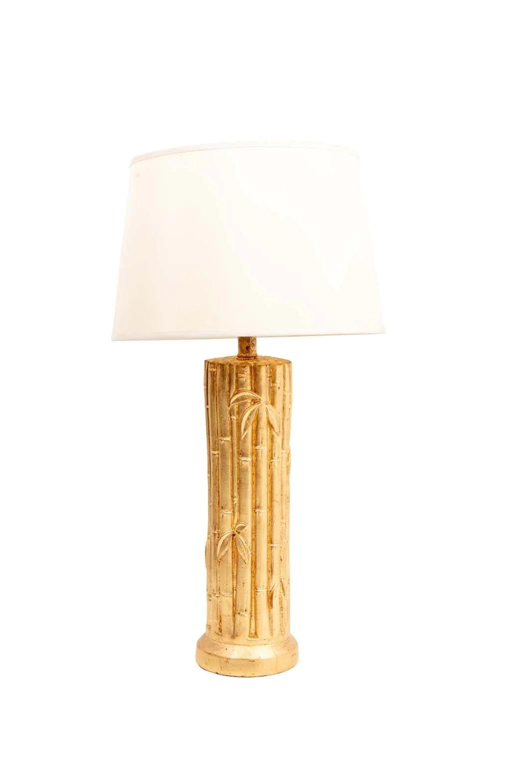 Vergoldete Vintage-Lampe aus Kunstbambus (Gips) im Angebot