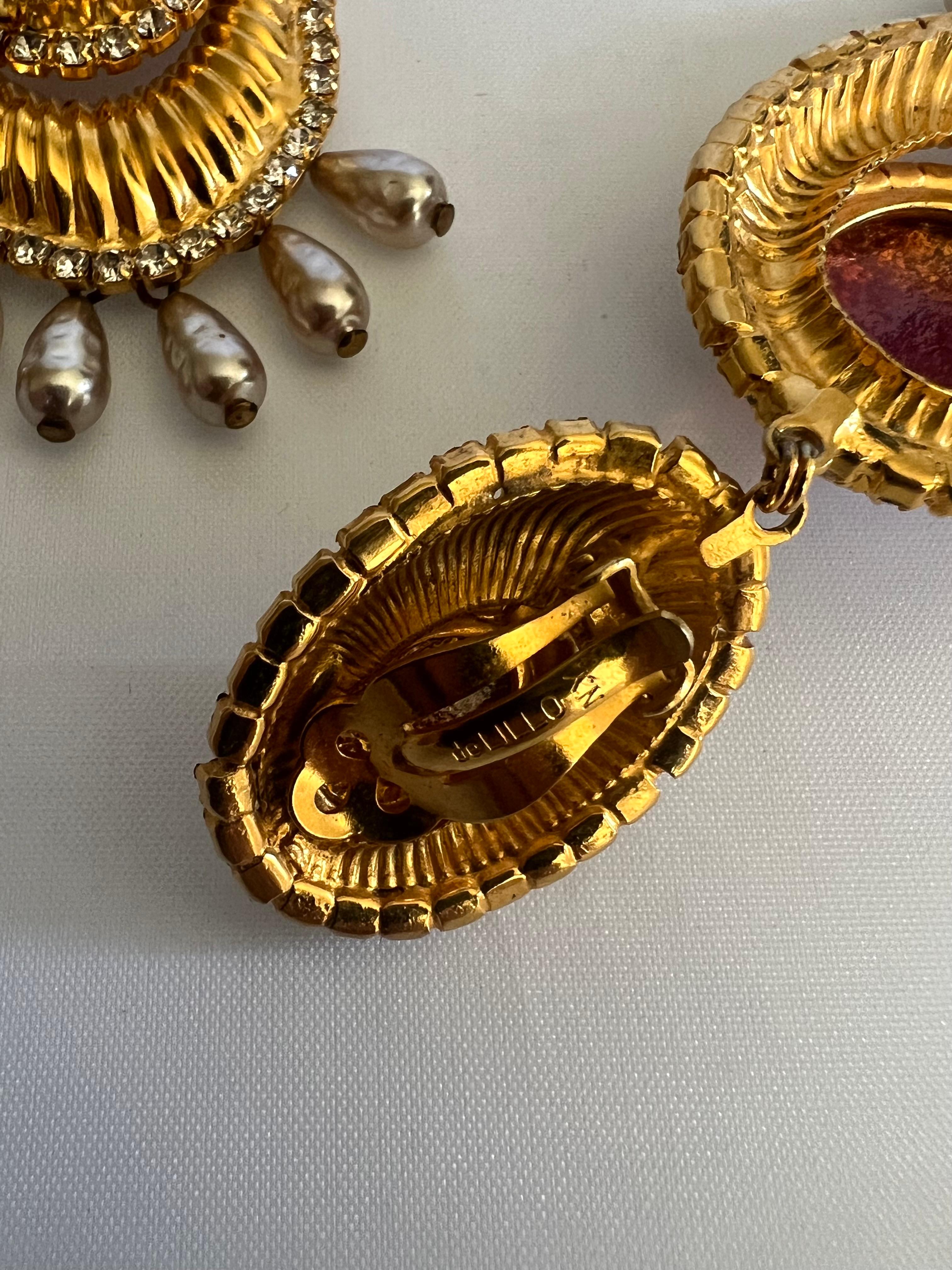Vergoldete Vintage-Ohrringe aus Diamanten, Opal und Perlen von William de Lillo  im Angebot 1