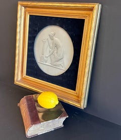 Vintage Vergoldet Gerahmte Kunst Grau Seide Relief Skulptur von William Wyon Bildhauer