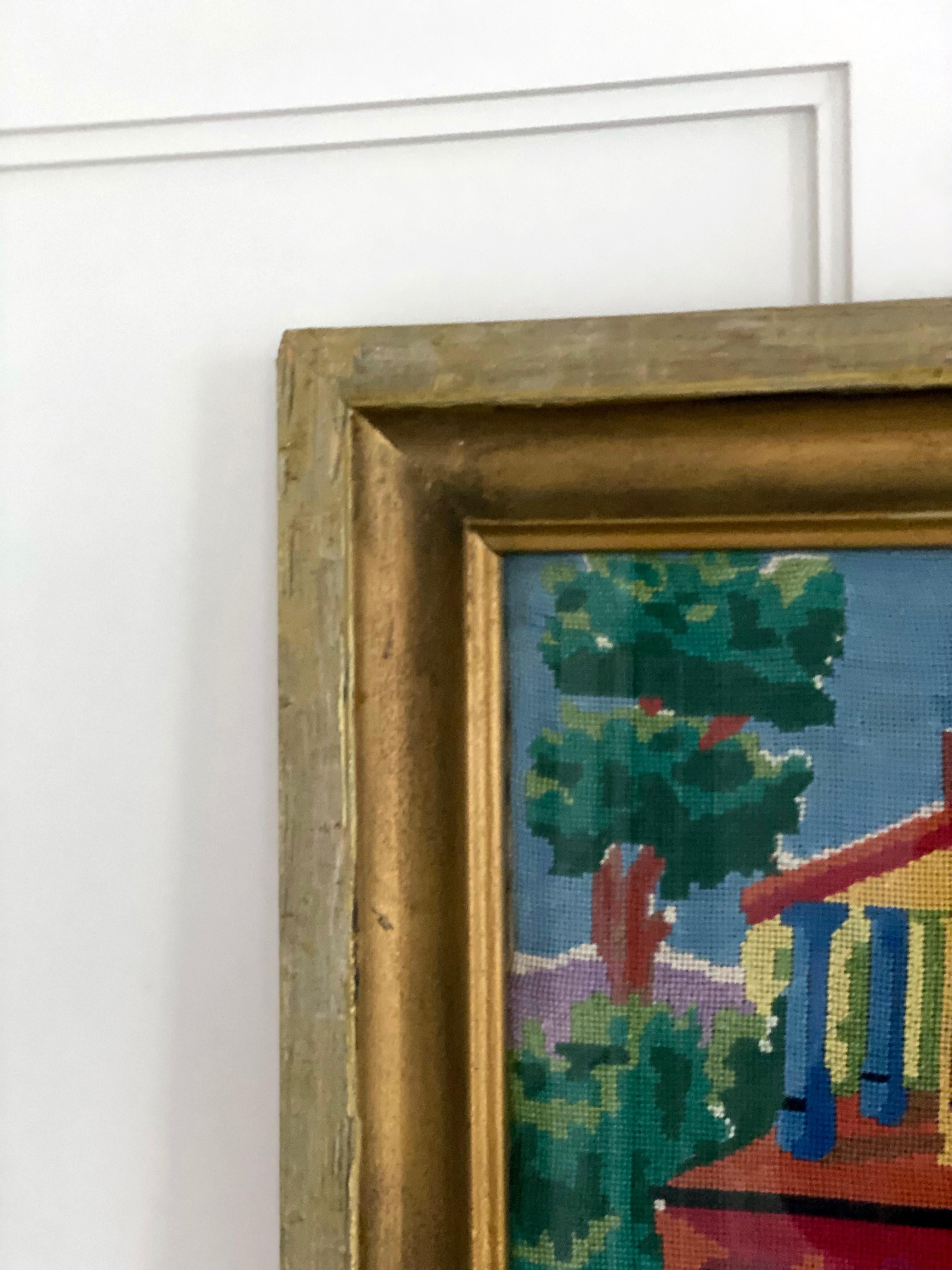 Vintage GiltFramed Needlepoint Landscape Artwork, a Pair For Sale at