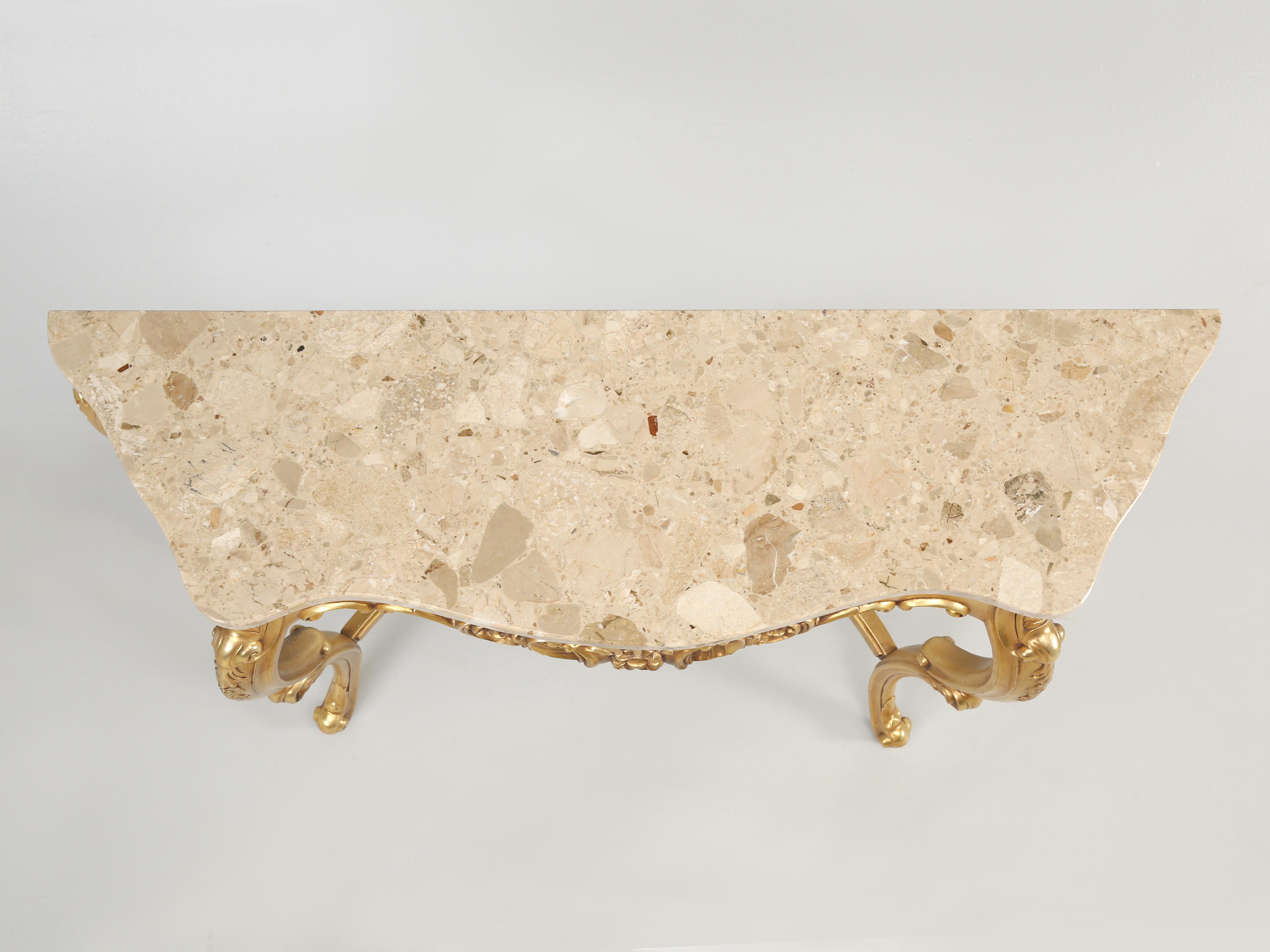 Rococo Vintage Gilt French Console Table with Stone Top