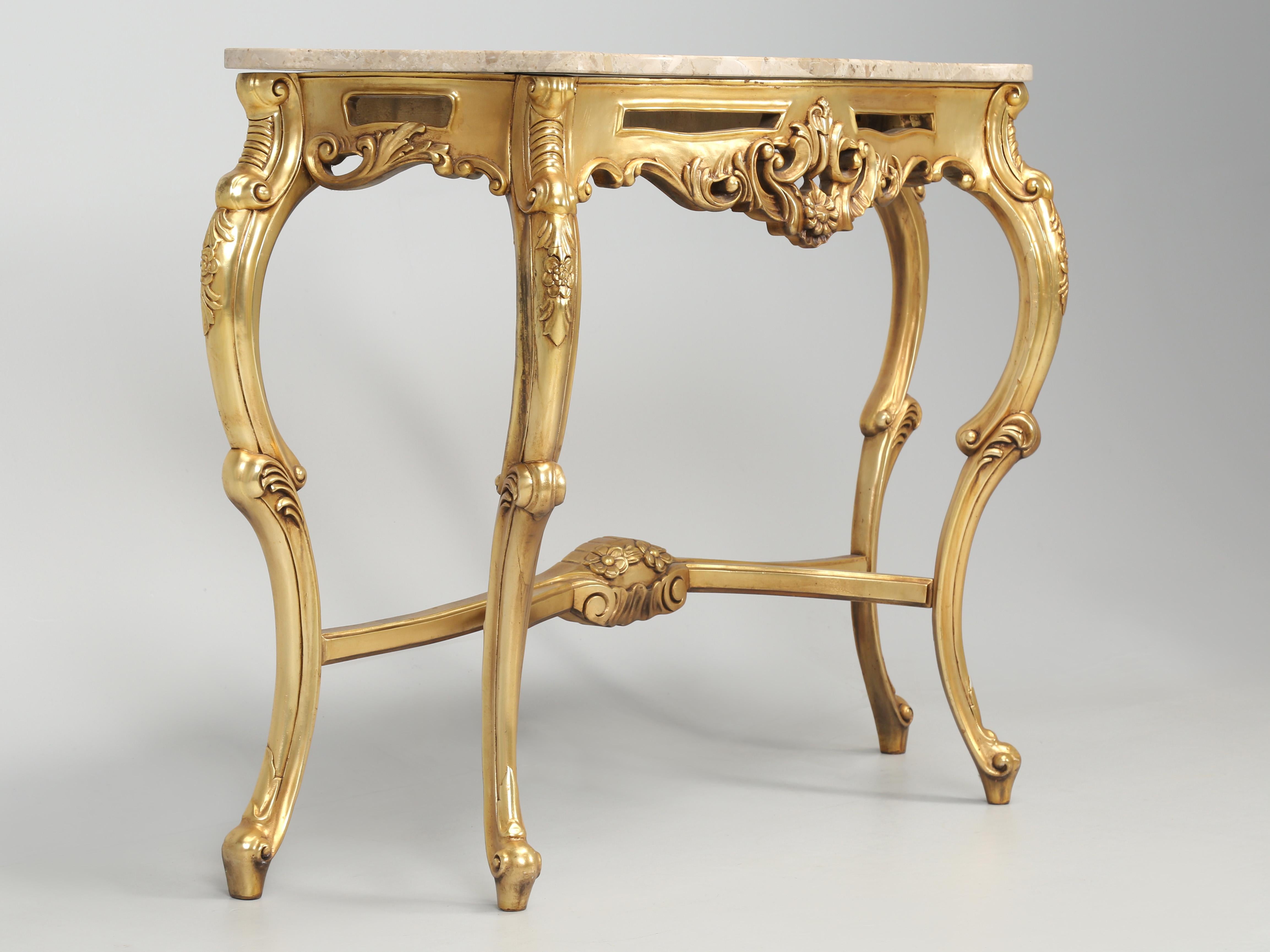 Vintage Gilt French Console Table with Stone Top 1