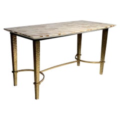 Vintage Gilt / Gilded Hammered Metal Petite Coffee Table with Stone Top