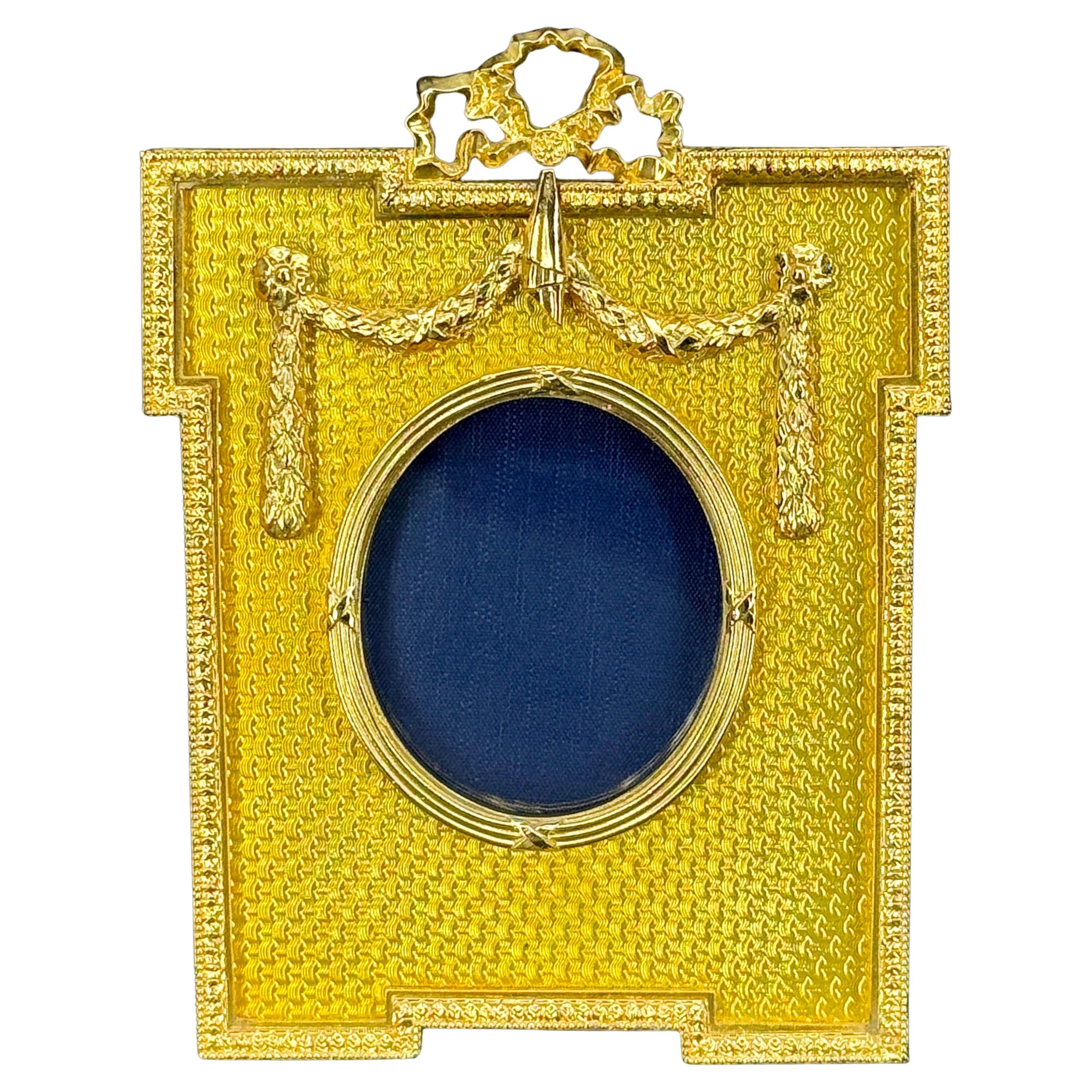 Vintage Gilt Gold Guilloche Enamel Photo Frame by Kitney & Co.