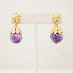 Vintage Gilt & Grape Purple Beaded Earrings by Crown Trifari, 1960s