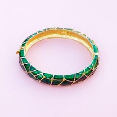Bracelet jonc à charnières vintage en émail vert et doré par Marcel Boucher, années 1950