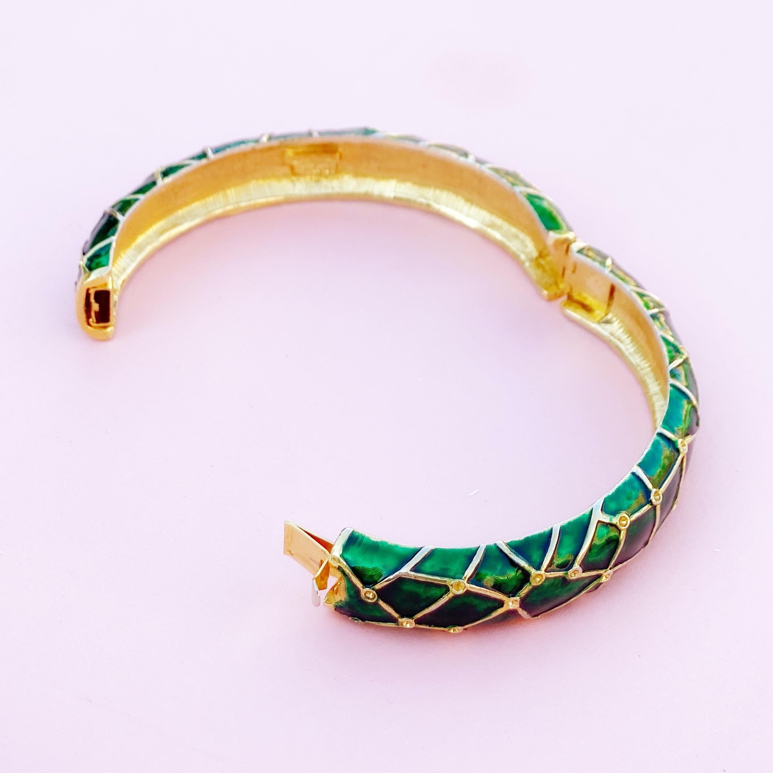 Vintage Gilt & Green Enamel Hinged Bangle Bracelet by Marcel Boucher, 1950s 1