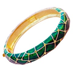 Vintage Gilt & Green Enamel Hinged Bangle Bracelet by Marcel Boucher, 1950s