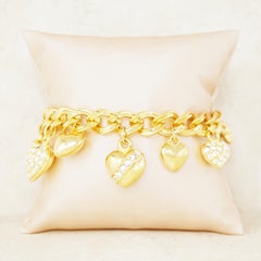Vintage Gilt Heart Charm Bracelet with Rhinestones by Nolan Miller, 1990s