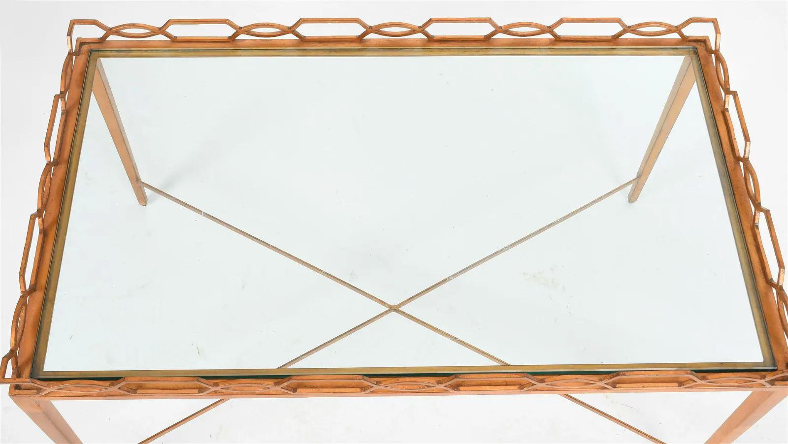 Vintage Gilt Iron and Glass Coffee Table in Manner of Maison Jansen In Good Condition For Sale In New York, NY