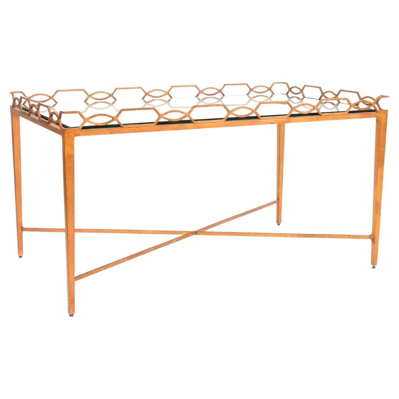 Vintage Gilt Iron and Glass Coffee Table in Manner of Maison Jansen For Sale
