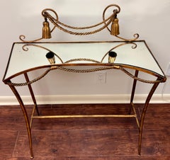 Vintage Gilt Iron Vanity / Console Table with Mirrored Top