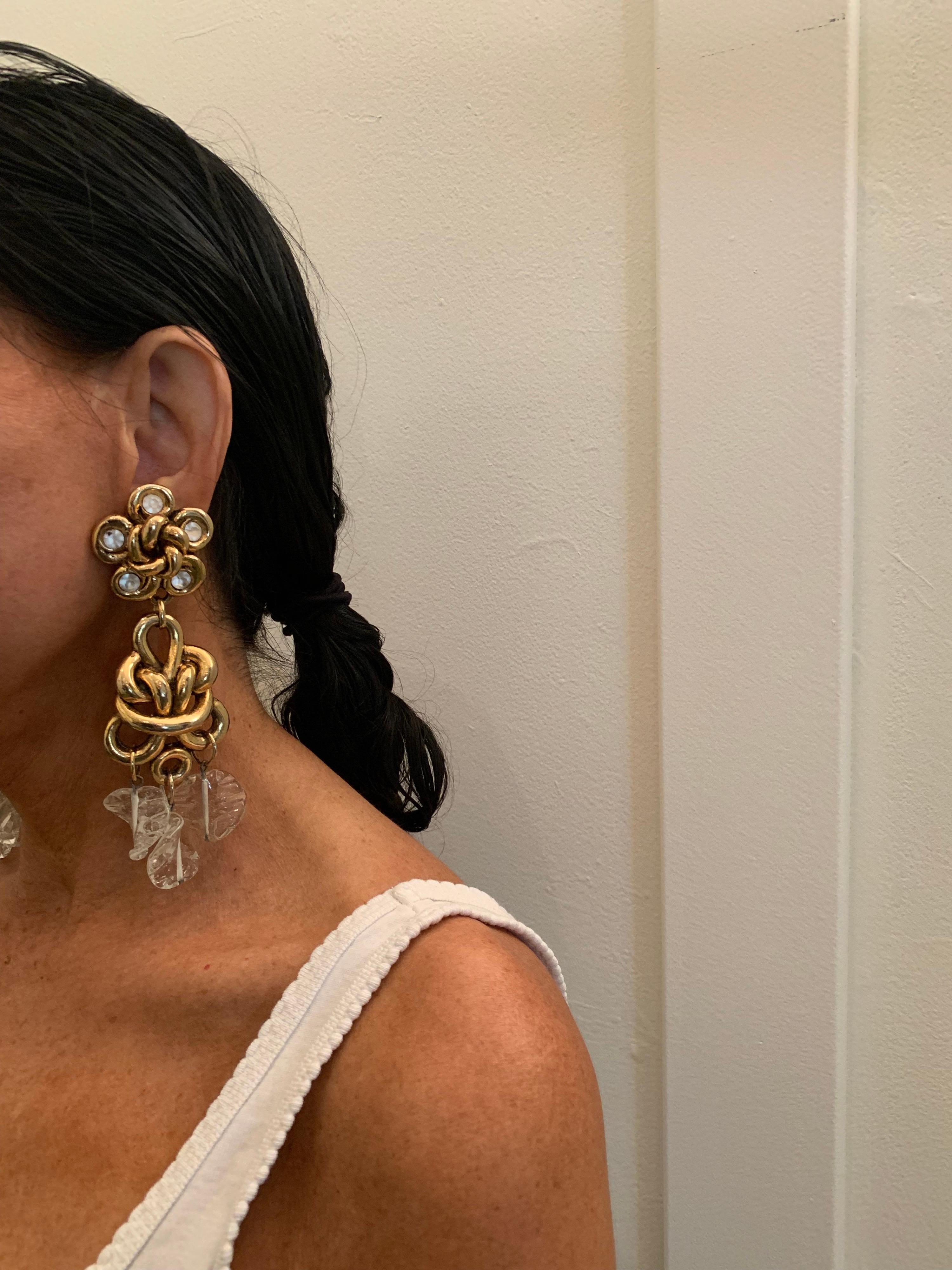 Vintage Gilt knotted French Statement Earrings  In Excellent Condition For Sale In Palm Springs, CA