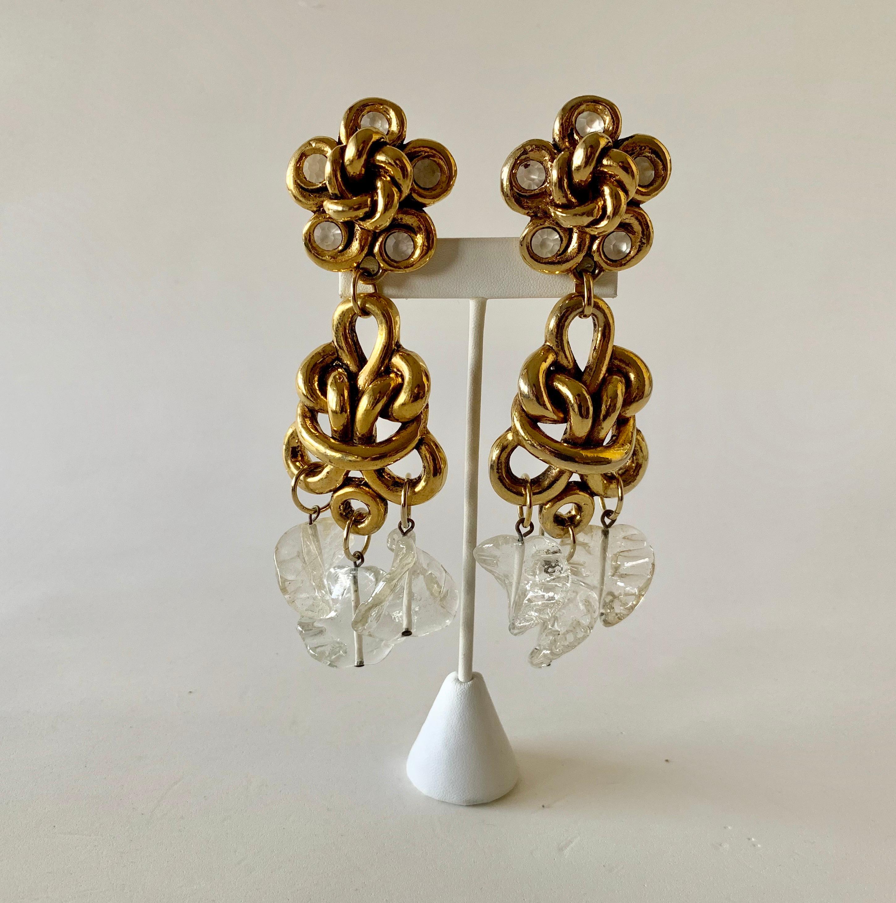 Women's Vintage Gilt knotted French Statement Earrings  For Sale