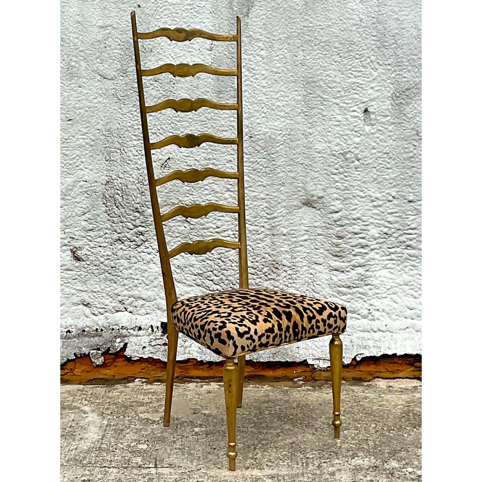North American Vintage Gilt Ladderback Chair After Gio Ponti For Sale
