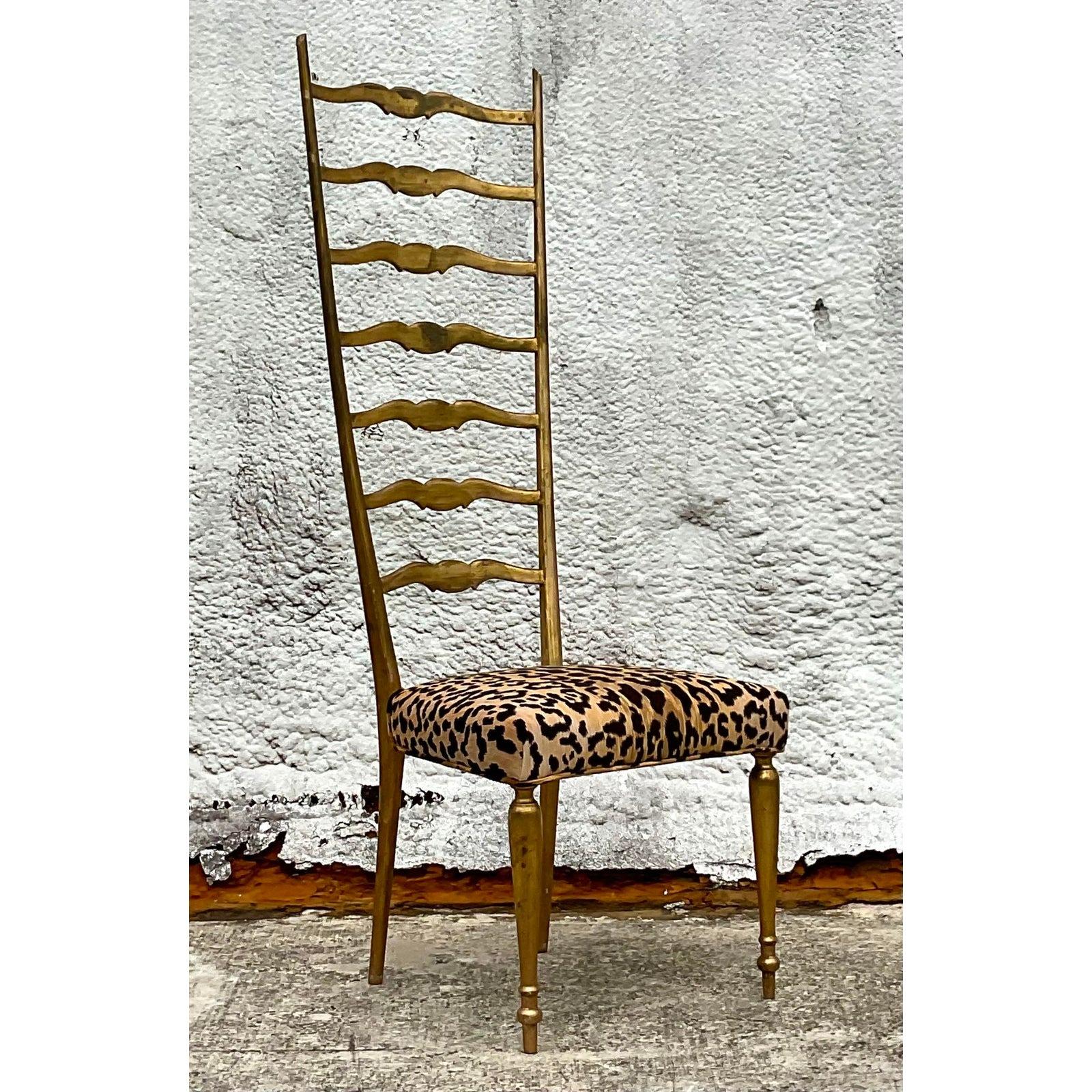 Vintage Gilt Ladderback Chair After Gio Ponti In Good Condition For Sale In west palm beach, FL
