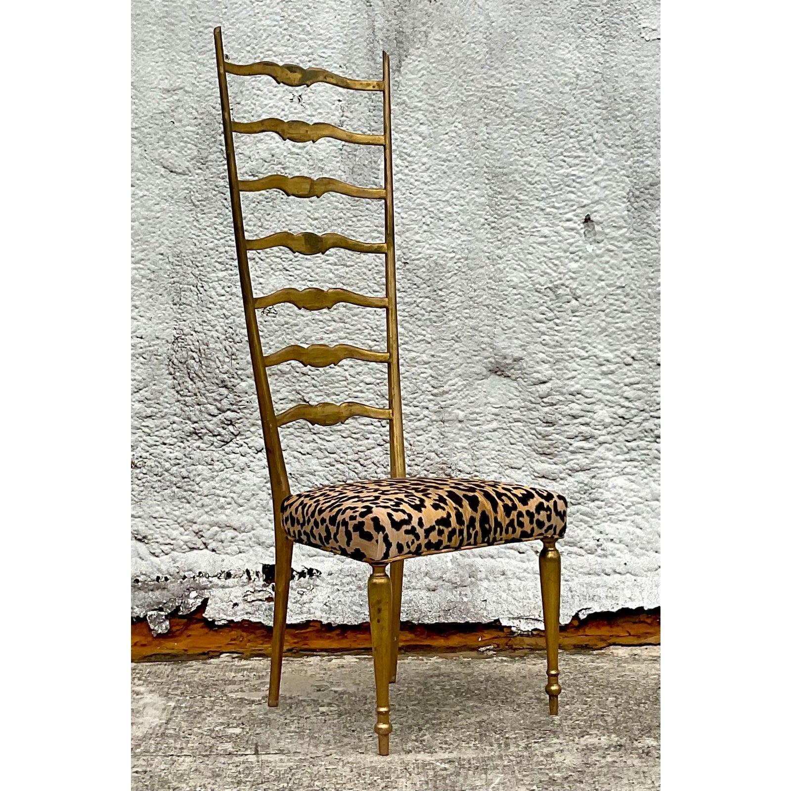 Velvet Vintage Gilt Ladderback Chair After Gio Ponti For Sale