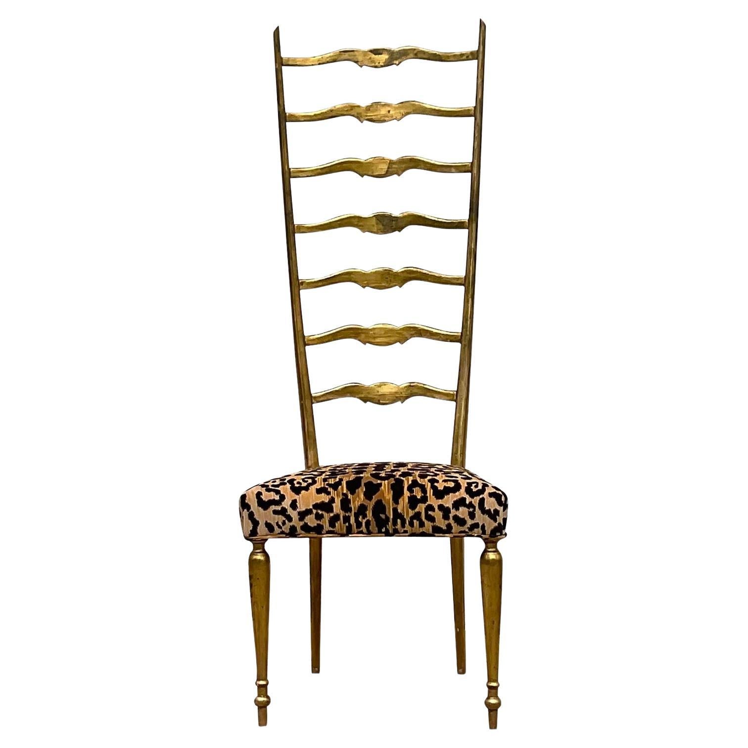 Vintage Gilt Ladderback Chair After Gio Ponti For Sale