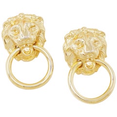 Vintage Gilt Lion Door Knocker Statement Earrings, 1980s