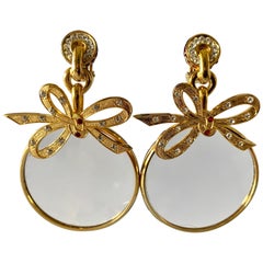 Vintage Gilt Magnifying Loop Diamante Statement Earrings 