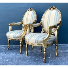 Vintage Gilt Medallion Fauteuil Chairs - A Pair